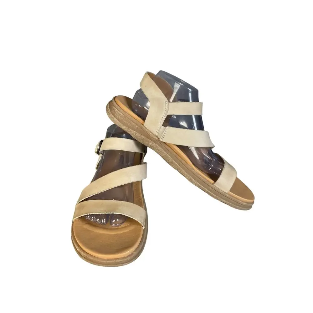 Earth Women’s Lainey Cream Colored Leather Round Toe Flat Sandals Size-12M